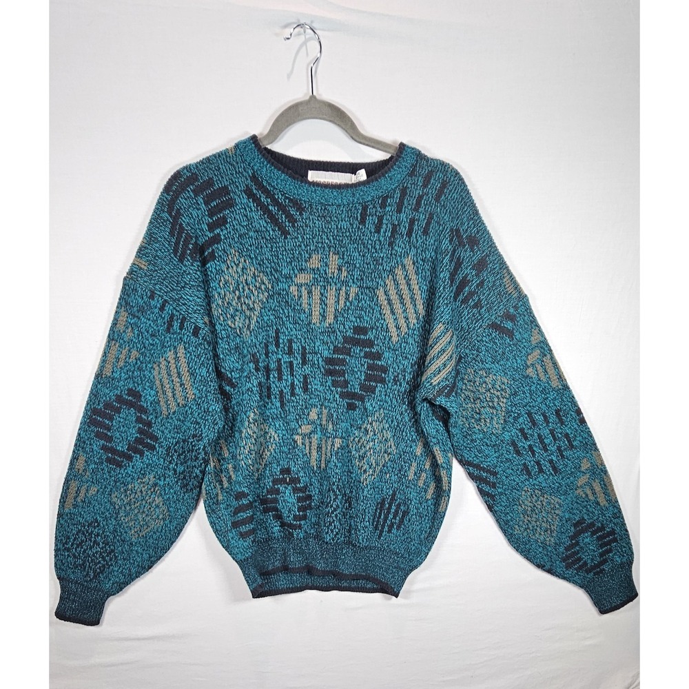Vintage McGregor Mens Abstract Purple Teal Crewneck Acrylic Sweater Size‎ Large